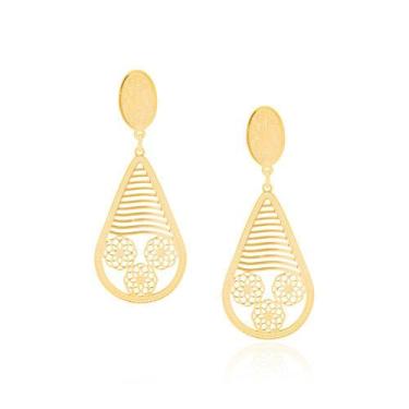 Imagem de Brincos banhado ouro 3x 24k 18k e 22k femininos grandes gota flores ro
