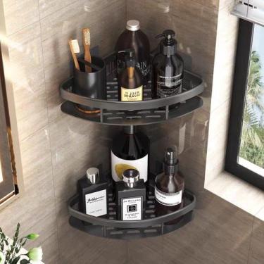 Imagem de Kit 2 Suportes de Shampoo Preto Luxo De Alumínio 2 Camadas Para Banhei