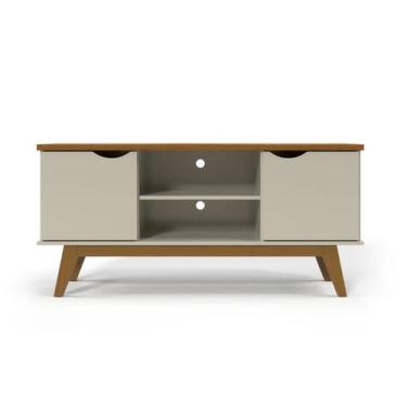 Imagem de Rack Para Sala de TV Off White com Cumaru Pés em Madeira Maciça Tamanh