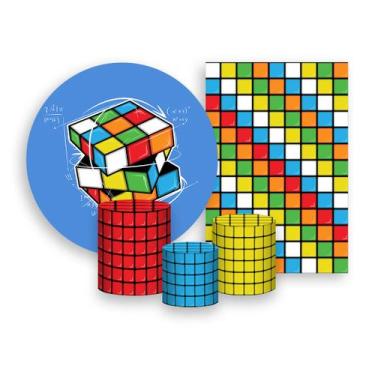 Imagem de Kit 2 Painéis De Festa + Trio De Capas Cilindro - Cubo Mágico Matemáti