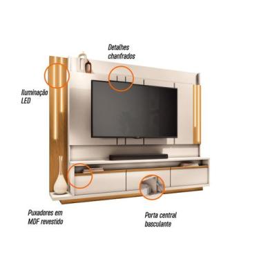 Imagem de Estante Home Theater C/ LED Sala Estar TV Até 75 Polegadas 2 Gavetas 1