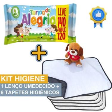 Imagem de Kit Higiene Pet com 6 Tapetes Higiênicos Absorventes Médios + 1 Lenço 