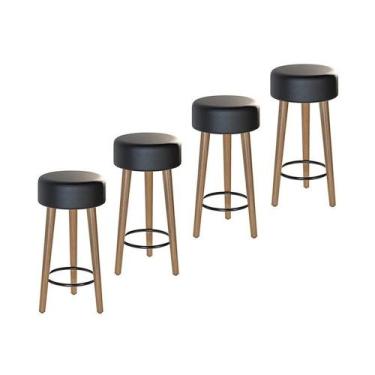 Imagem de Kit Com 04 Banco Banqueta Pés Palito Paris material sintético Preto - 