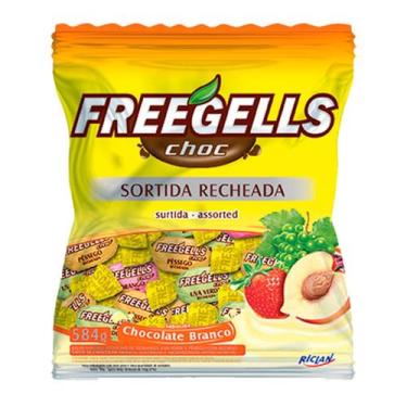 Imagem de Bala Recheada com Chocolate Branco Sortida Freegells 475gr - Riclan