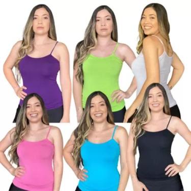 Imagem de Kit 6 Regata Blusinha Feminina de Alça Básica Alçinha Verão - JinkingS