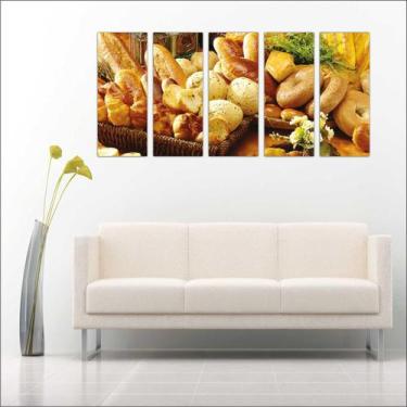 Imagem de Quadro Decorativo Padarias Cafeterias Pães Café Bolos Tortas 5 Peças G