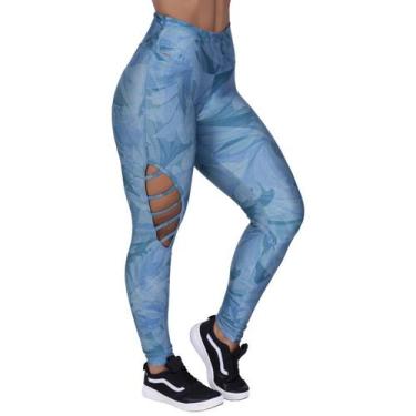 Imagem de Calça legging fitness cirrê estampado detalhe tiras vazada perna orbis
