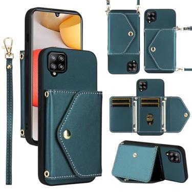 Imagem de Dswteny Capa carteira para Samsung Galaxy A42 5G com cordão de pulso alça de ombro bolsa flip, suporte de cartão de crédito de couro PU acessórios capa de celular para 42 G5 42A S42 4G 2021 mulheres