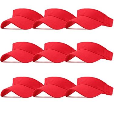 Imagem de Ultrafun Pacote com 9 chapéus com viseira de sol infantil, proteção UV, tênis, praia, verão, para meninos e meninas de 5 a 12 anos, Pacote com 9 - vermelho, tamanho �nico