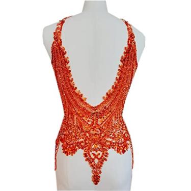 Imagem de Aplique de corpete de renda feito à mão com 16 cores e lantejoulas para acessórios de roupas (laranja)