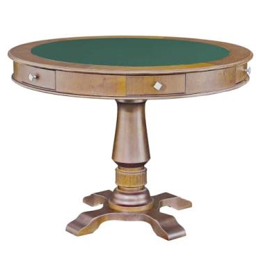 Imagem de Mesa de Jogos Carteado 4 Lugares Victoria Redonda Tampo Reversível com Gavetas e Porta Copos Amêndoa - Gran Belo