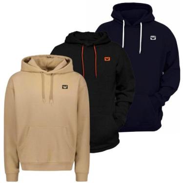 Imagem de Moletom Masculino Feminino Blusa de Frio Canguru Capuz Kit 3 Relaxado,