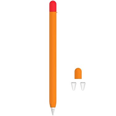 Imagem de Capa de duas cores para Apple Pencil 2 geração 2018 Pencil Pro 2024, capa de proteção antiderrapante, capa de silicone macio para iPad Pro Pen (para Apple Pencil 2ª, laranja)