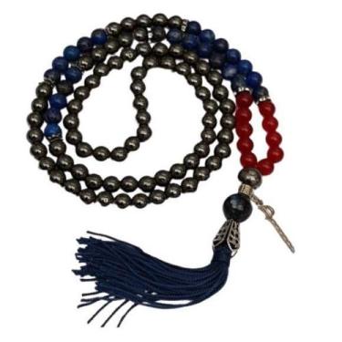 Imagem de Japamala Pedras Naturais Hematita Lápis Lazúli Jade Vermelha - Encanto