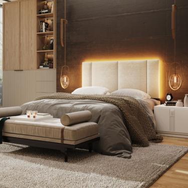 Imagem de Cabeceira Estofada Cama Box Casal Com Led Splend 140 Cm Linho