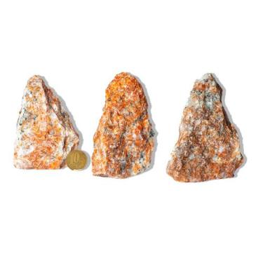 Imagem de 03 Calcita Laranja Pedra Pé Serrado Natural 300 a 400g TipoB - Cristai