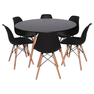 Imagem de Kit Mesa Redonda De Jantar Para 6 Lugares Com 6 Cadeiras Charles Eames Eiffel Preto