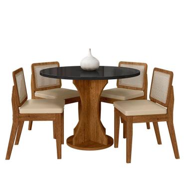 Imagem de Mesa Redonda C/vidro 4 Cadeiras Sextavada Cali Fre/pto/cor. Bege - Ma