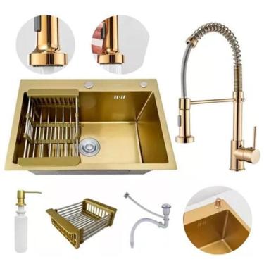 Imagem de Kit Cuba Aço Inox Gourmet Cozinha Torneira Flexivel