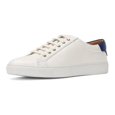 Imagem de 2024 Novos sapatos masculinos casuais de couro genuíno com cadarço casual sapatos esportivos ao ar livre vulcanizados tênis masculino branco, Branco, azul, 10 Wide