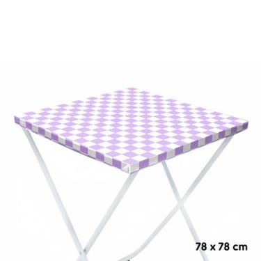 Imagem de Toalha Plástica Cobre Manchas Perolizada - 78 x 78 cm - Xadrez Lilás -