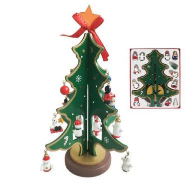 Imagem de Mini Arvore de Natal Natalino Enfeite Madeira Papai Noel Arvore Boneco