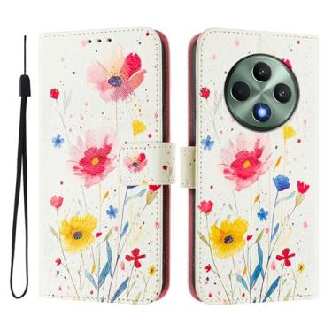 Imagem de Capa carteira para Oppo Reno12 F, 3 compartimentos para cartão, 1 compartimento para dinheiro, capa flip de couro PU com padrão fofo, capa com fivela magnética à prova de choque, compatível com sem