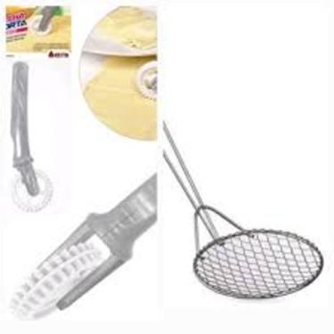 Imagem de Kit De Carretilha De Pastel Massas Corta Fecha Keita + Escumadeira De 