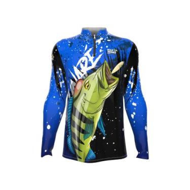 Imagem de Camiseta Mar Negro Peixe Pesca Proteção Solar 50+ Com Luvinha Tucunaré