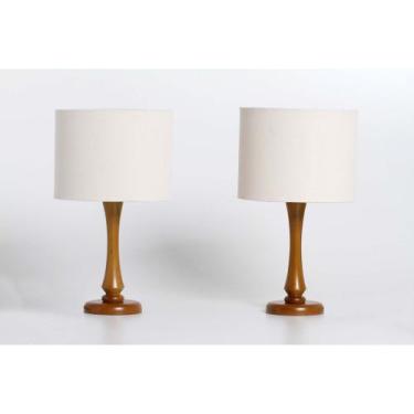 Imagem de Kit 02 Abajur Quarto Madeira Imbuia Cúpula Algodão (bege) - Marina Dec