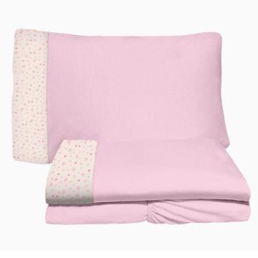 Imagem de Jogo de Lençol 3 Peças Solteiro Viúva 1,20 Pink Stars Rosa 100% Algodã