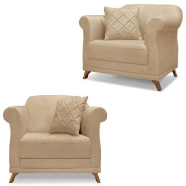 Imagem de Kit 2 Poltronas Decorativas Retro Polo Linho Dourado Ezz - Milani Stor
