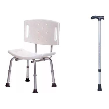 Imagem de Kit De Mobilidade Para Idoso Bengala + Cadeira De Banho