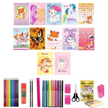 Imagem de Kit 10 Caderno Grande Diferente 96 Fls Capa Dura 38 Itens