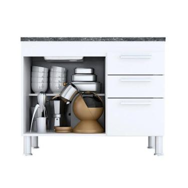 Imagem de Gabinete De Pia 1 Metro Branco 2 Portas 3 Gavetas 94Cm Gemeo