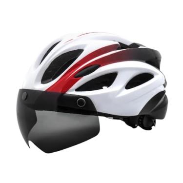 Imagem de Aymzbd Capacete de bicicleta capacete de ciclismo óculos destacáveis ​​resistente a impacto para homens mulheres conforto capacete de bicicleta equipamento, Branco Vermelho