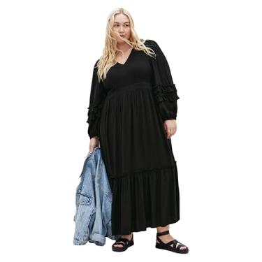 Imagem de City Chic Vestido longo feminino plus size - Malia liso, Preto, 46