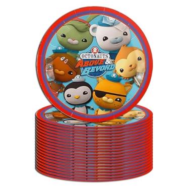 Imagem de Mighty Mojo Artigos de festa de octonautas: conjunto de 20 pratos de papel coloridos de 23 cm - perfeitos para celebrações de aniversário, eventos infantis, festas temáticas do oceano, utensílios de