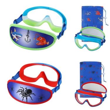 Imagem de RUIGAO 2PK Óculos de natação, alça de tecido, aranha vermelha/tubarão azul menino meninas máscara de natação para crianças 4-7