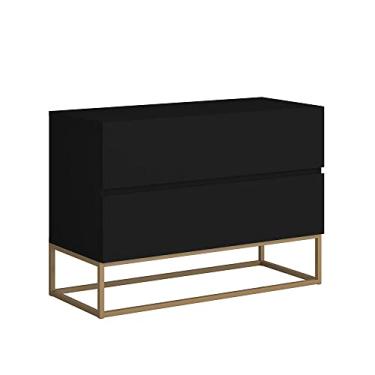 Imagem de mesa de cabeceira estilo industrial eros 60cm com 2 gavetas para quarto cama casal base de ferro dourado