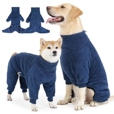 Imagem de Pinellia Casaco de inverno para cães, jaqueta de lã quente, pulôver para cachorro à prova de vento, macacão de pijama de corpo inteiro, roupas de clima frio para cães médios e grandes (grande, azul