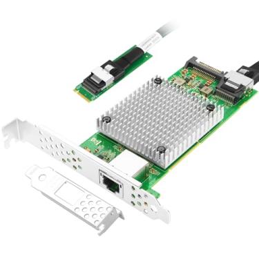 Imagem de Vogzone Placa de rede M.2 para 10GbE RJ45, porta RJ45 única com chip Intel 82599, chave M.2 + chave M + SFF-8087 com cabo de 35 cm (13,7 pol), placa de rede de 10 Gigabit para Windows, Linux, UEFI