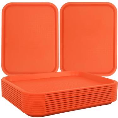 Imagem de Bandeja de fast food, pacote com 12 bandejas de plástico, bandeja de restaurante e cafeteria para cozinha, mesa de centro, festa, bandejas de comida pretas antiderrapantes duráveis, reutilizáveis e