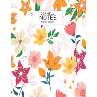 Imagem de Cute Cornell Notes Notebook: Educational Write In Note Taking Grid Graph Paper, College Ruled Lines Composition Notebook And Numbered Pages Floral