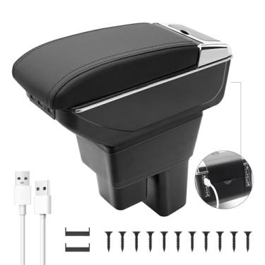 Imagem de YJYWZH Caixa de apoio de braço de carro 7USB para Honda 2009-2013 Fit Jazz Accessories Console central com suporte de copo caixa de armazenamento de camada dupla de couro
