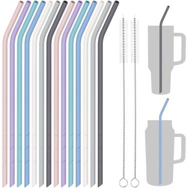 Imagem de NiHome 14 canudos de silicone para Stanley Copo de 1,134 g 850 g, canudo reutilizável extralongo de 35,5 cm, comprimento de corte flexível para garrafa de água grande de 1,5 litro de 1,8 l - 2 escovas