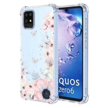 Imagem de RRXSYXL Capa para Sharp Aquos Zero 6 com estampa floral transparente, capa macia à prova de choque para Sharp Aquos Zero 6, borboletas de flores rosa, zero 6