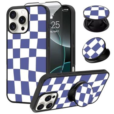 Imagem de SAKUULO Capa compatível com iPhone 16 Pro Max, [Protetor de tela + suporte] Design fofo e estético xadrez xadrez, textura de pneu, antiderrapante, à prova de choque, ultrafina, 17,5 cm
