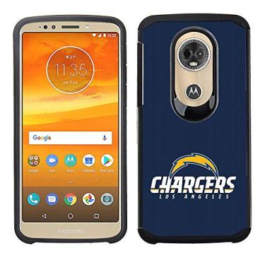 Imagem de Prime Brands Group Capa de celular para Motorola Moto E5 Plus/E5 Supra - Licenciado pela NFL Los Angeles Chargers - Capa traseira texturizada azul em TPU preto