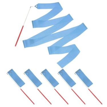 Imagem de PATIKIL Fitas de dança, pacote com 6, flâmulas de dança de ginástica de 78,7 polegadas com varinha antiderrapante para presentes, dança, shows de talentos, bastão girando, azul claro